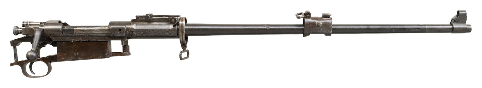 U.S. SPRINGFIELD MODEL 1903 BARRELED RECEIVER.: S# 847660. Import marked on bottom of barrel. Bbl. 24". Marked behind front sight "S.A. / flaming bomb / 4-18". Receiver manufactured in 1918. Ladder rear sight with volley notch. Graduated to 2,850