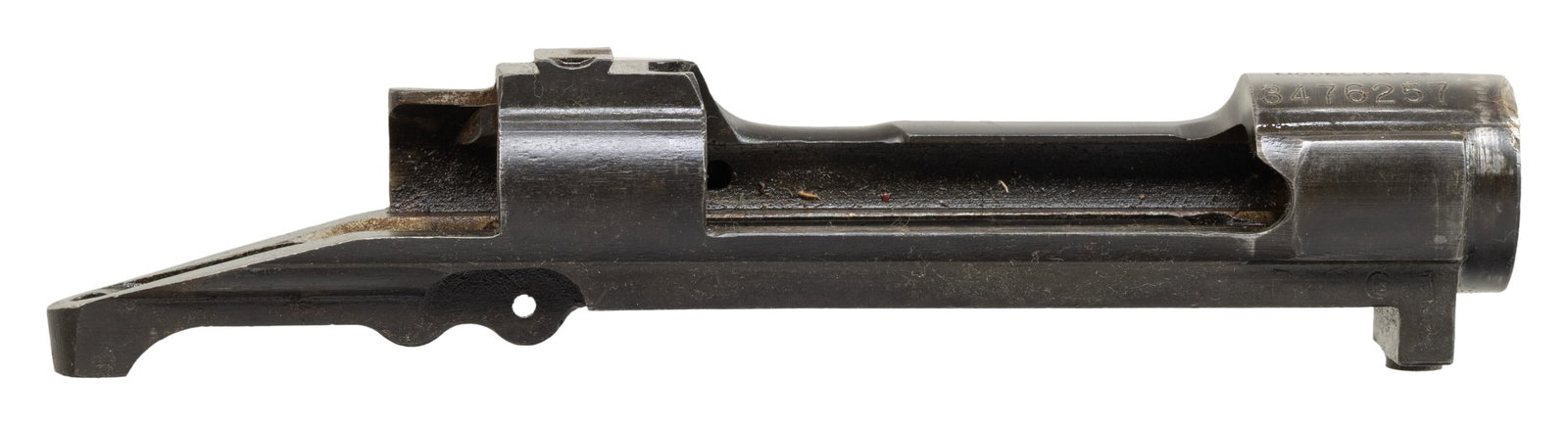 U.S. REMINGTON MODEL 03-A3 RECEIVER.: S# 3476257. Receiver appears to be re-purposed from a drill rifle. The forward edge of the receiver ring has remnants of arc-welding. Face of receiver ring has been machined. Receiver markings clear