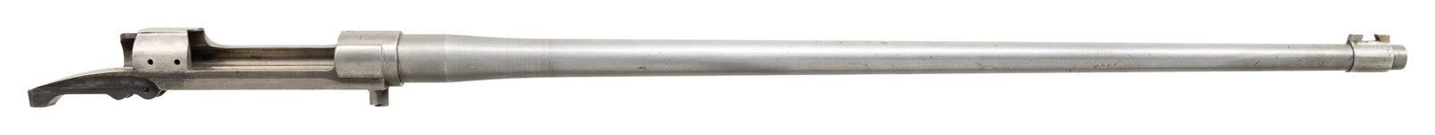 U.S. SPRINGFIELD MODEL 1922 M1 BARRELED RECEIVER.: Cal. 22 LR. S# 158. Bbl. 24". Barrel marked behind front sight base "S.A. / flaming bomb / 11-28". Receiver is marked on top "U.S. / SPRINGFIELD / ARMORY / MODEL 1922 / M1. CAL. .22". Barrel is marked