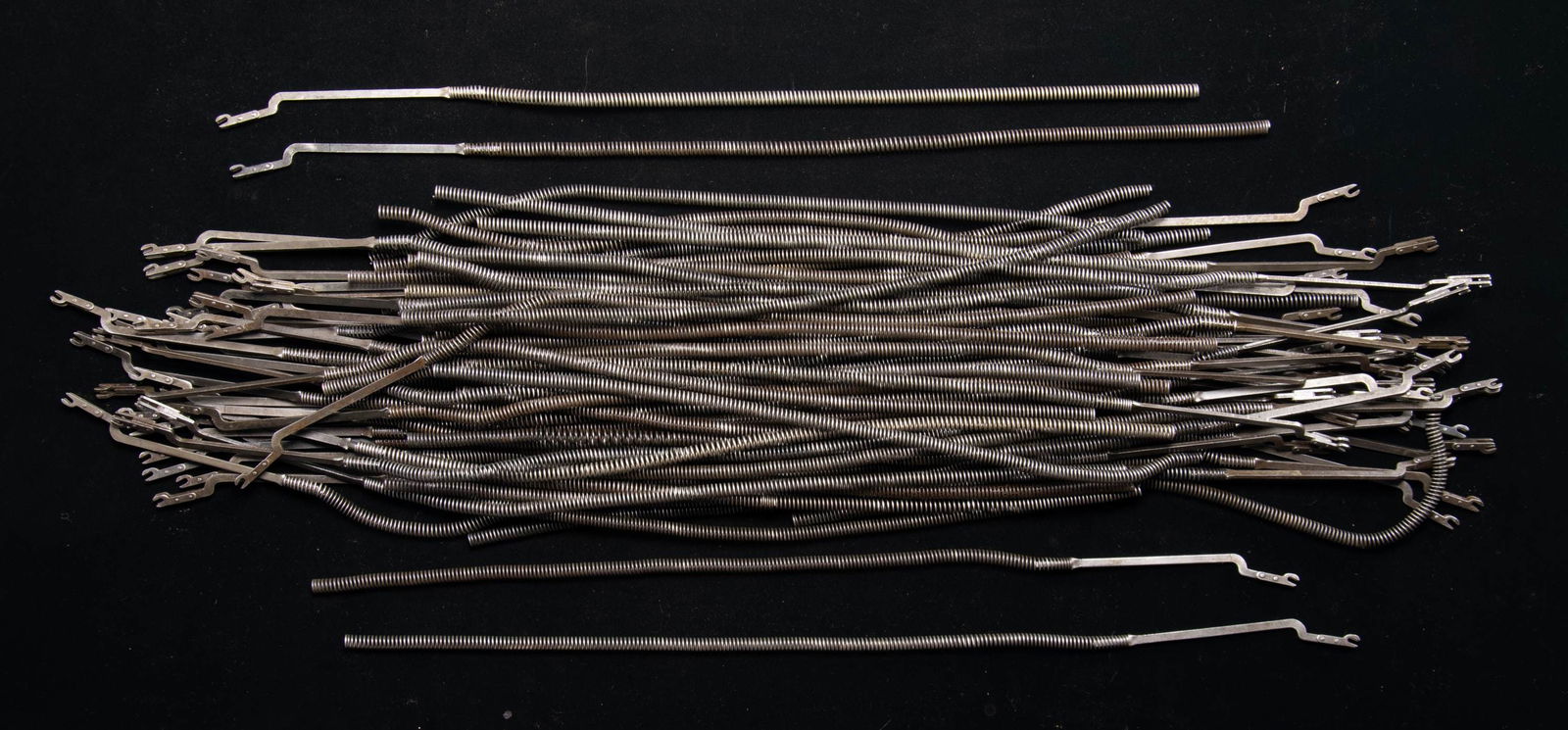 68 M1 GARAND RIFLE RECOIL SPRINGS WITH FOLLOWER: RODS. Most if not all follower rods are the long fork type. Springs show considerable wear w/ many kinking issues. (02-24590-25/RW). NON-GUN. $300-500.