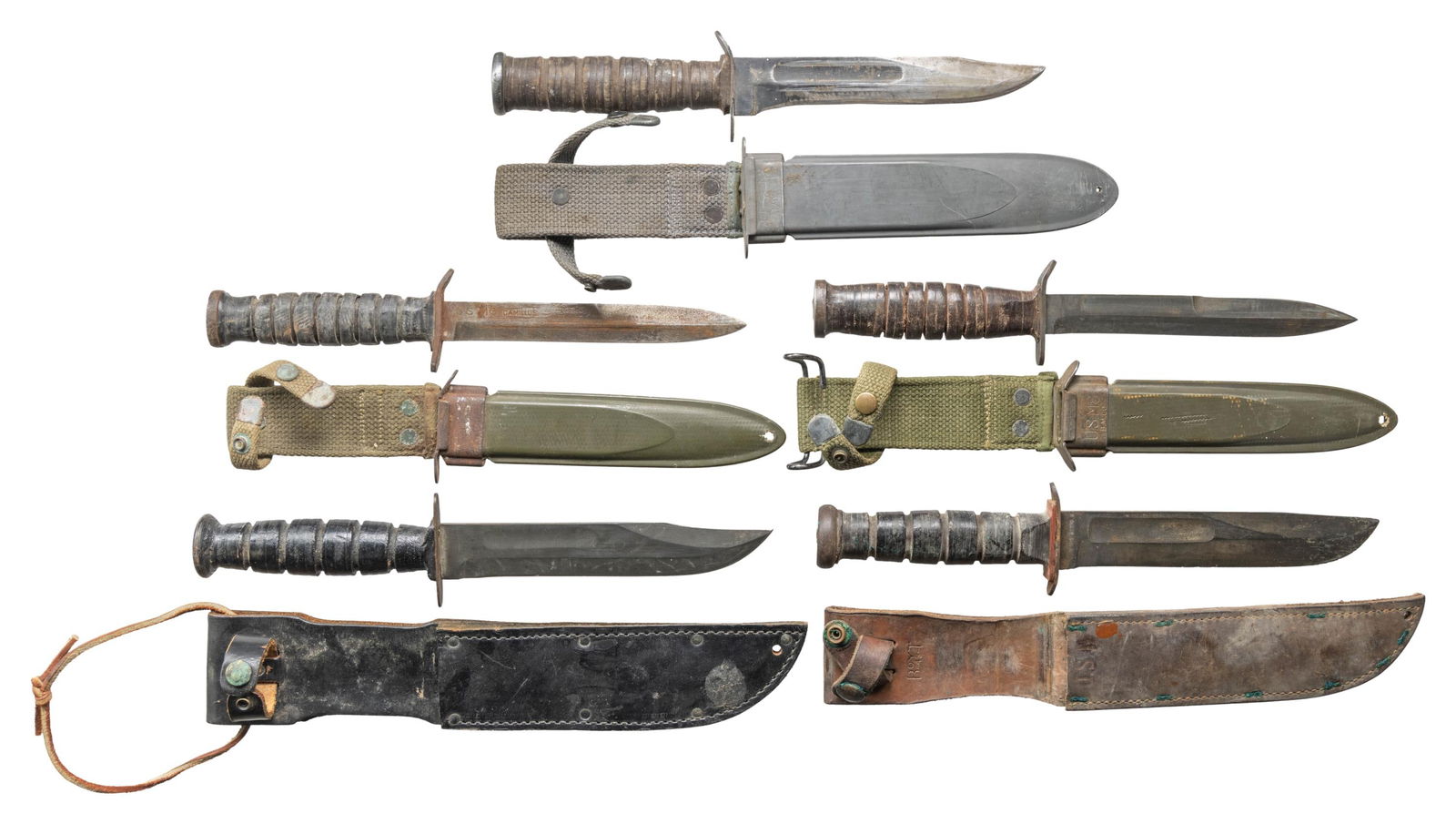 LOT OF 5 US FIGHTING KNIVES. (1 of 2)