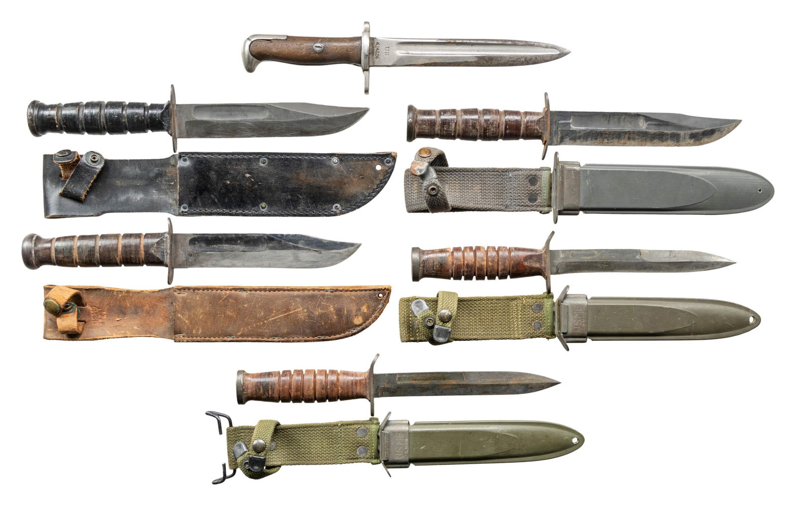 LOT OF 6 US FIGHTING KNIVES. (1 of 2)