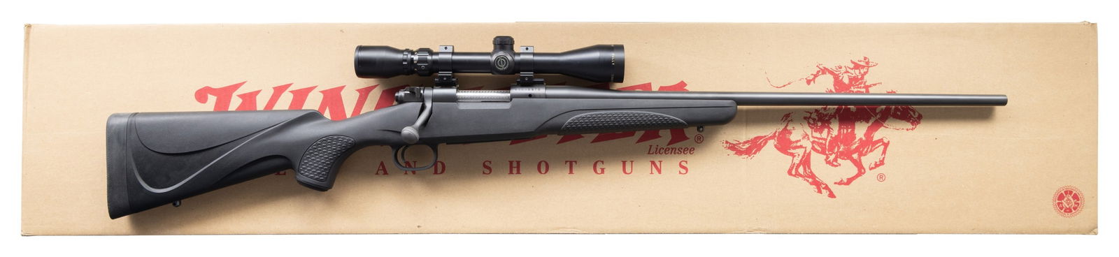 WINCHESTER MODEL 70 CRFP BOLT ACTION RIFLE.: Cal. 223 WSSM. S# G3038978. Bbl. 22". Rifle is sighted with a Simmons 3-9x power scope. Scope has duplex crosshair reticle & very good optics. Winchester Model 70 CRFP NS rifle. Matte blue finish. Bla