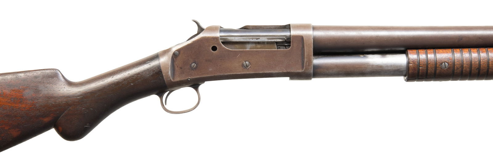 WINCHESTER MODEL 1893 PUMP ACTION SHOTGUN.: Cal. 12 GA. S# A13212. Bbl. 30". Model 1893 pump action shotgun mfg. by Winchester in 1895. Top of the bbl. is marked with Winchester's 2-line mfg. and patent information, followed by "12" towards