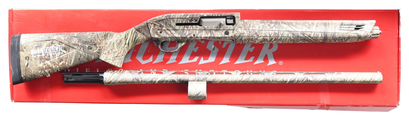 WINCHESTER SX3 SEMI AUTO SHOTGUN.: Cal. 12 Ga. 3 1/2". S# 11HMR01995. Bbl. 26" with VR. Bead front sight. Mossy Oak Duck Blind camo finish. Mossy Oak synthetic pistol grip stock set with bottom mounted sling studs & Decelerator recoil