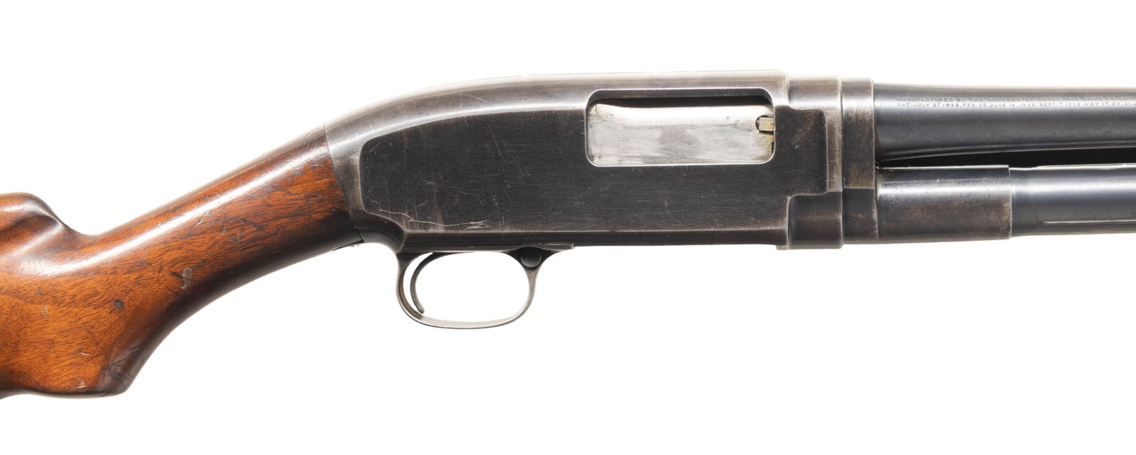 EXTREMELY EARLY, 3-DIGIT, WINCHESTER MODEL 1912: PUMP ACTION SHOTGUN. Cal. 20 GA. S# 765. Bbl. 25". Model 1912 pump action shotgun mfg. by Winchester in 1912 (first year of production, total production for year approx. 5,308). Left side of the bbl.