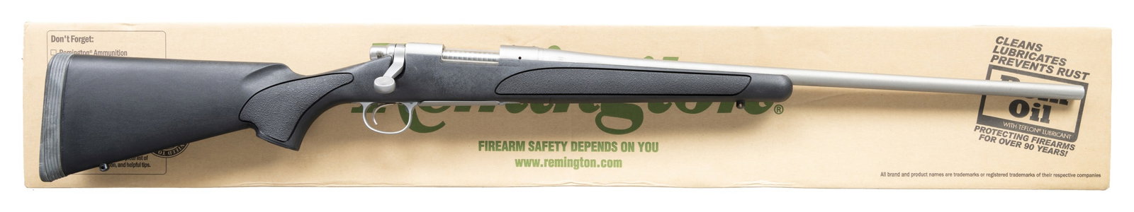 REMINGTON 700 SPS STAINLESS BOLT ACTION RIFLE.: Cal. 300 WSM. S# S6562196. Bbl. 24". Receiver is factory drilled & tapped for scope mounting. Stainless finish. Black synthetic pistol grip stock with bottom mounted sling studs, left side cheekpiece