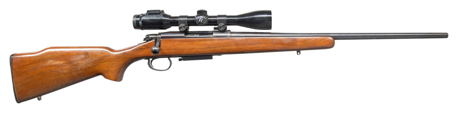 FIRST YEAR, 30-30 REMINGTON 788 BOLT ACTION RIFLE.: Cal. 30-30. S# 034594. Barrel 22" w/ plug screws; code "DP" indicates Aug. 1967 mfg. (first year of mfg.). Bushnell Banner Lite-site, duplex scope on Weaver rings & bases. Walnut Monte Carlo stock. MA
