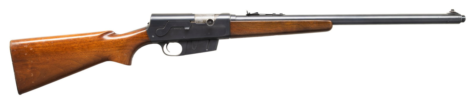 300 SAVAGE, REMINGTON MODEL 81 WOODSMASTER: Cal. 300 Sav. S# 29068. Bbl. 23"; bbl. code "WRR" appears to indicate Aug. 1946 mfg. Barrel jacket has blade front sight & elevator rear sight. Action has replacement unmarked extractor & screw for re