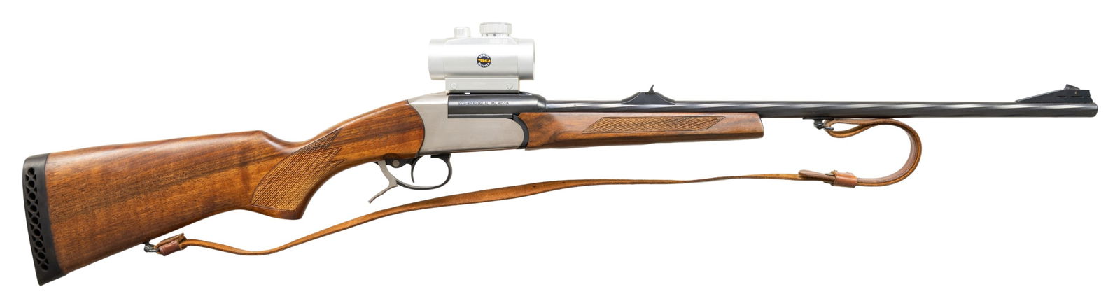 REMINGTON / BAIKAL IZH18MN STALKING RIFLE.: Cal. 7.62x39. S# O71845259R. Mfg. 2007 in Russia. Spiral cut fluted 23.5" bbl.; has USSG import mark. Iron sights along BSA red dot sight. Nickel finished boxlock action w/ underlever behind triggergu