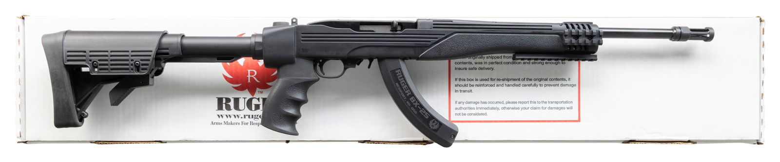 NEAR NEW, TALO SPECIAL RUGER 10/22 I-TAC SEMI AUTO: CARBINE WITH MATCHING BOX. Cal. Cal. 22 LR. S# 358-36837. Shipped 2011 as Catalog # 10/22RPD-FS; Model number 01287. Bbl. 16.25" threaded w/ flash suppressor. No iron sights; reveivered D&T for
