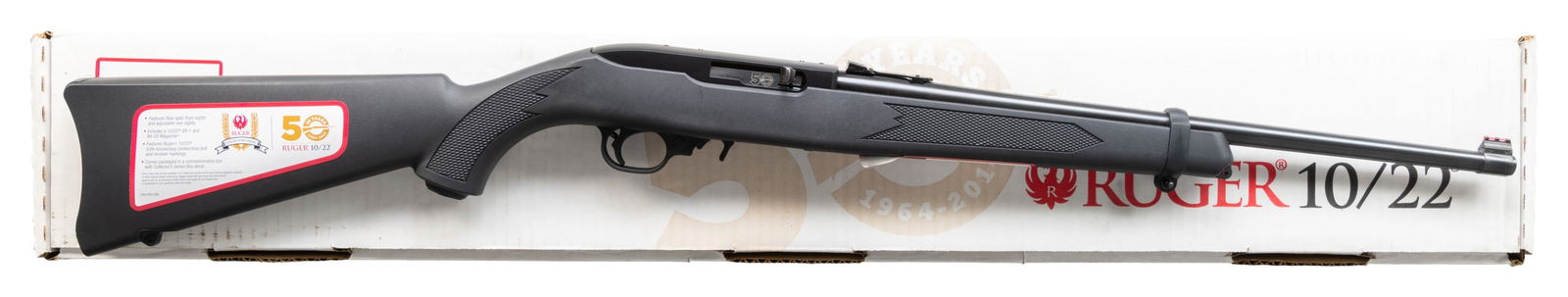 RUGER COLLECTOR'S SERIES (FIRST) 10/22 SEMI-AUTO: RIFLE. Cal. 22 LR. S# RCS1-19229. Bbl. 18 1/2" with factory installed Williams Firesights (red front; green rear). Mfg. 2014 (1964 to date for all 10/22's) as special Ruger Collector's Series (first