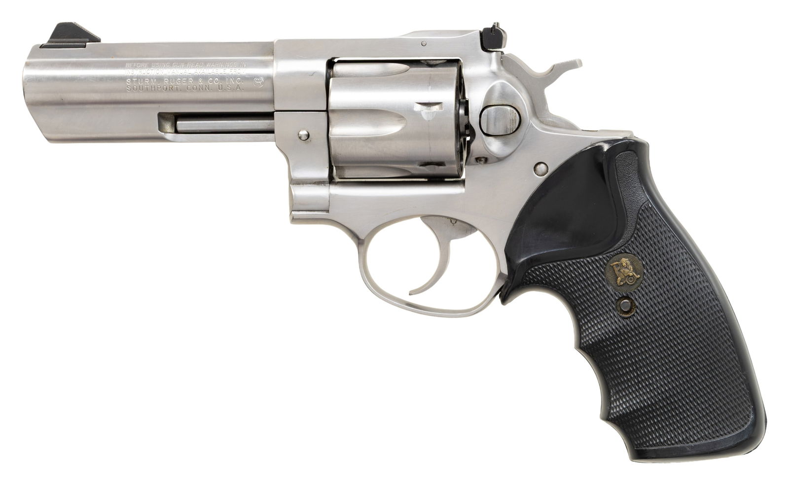 RUGER STAINLESS MODEL GP100 DA REVOLVER. (1 of 2)