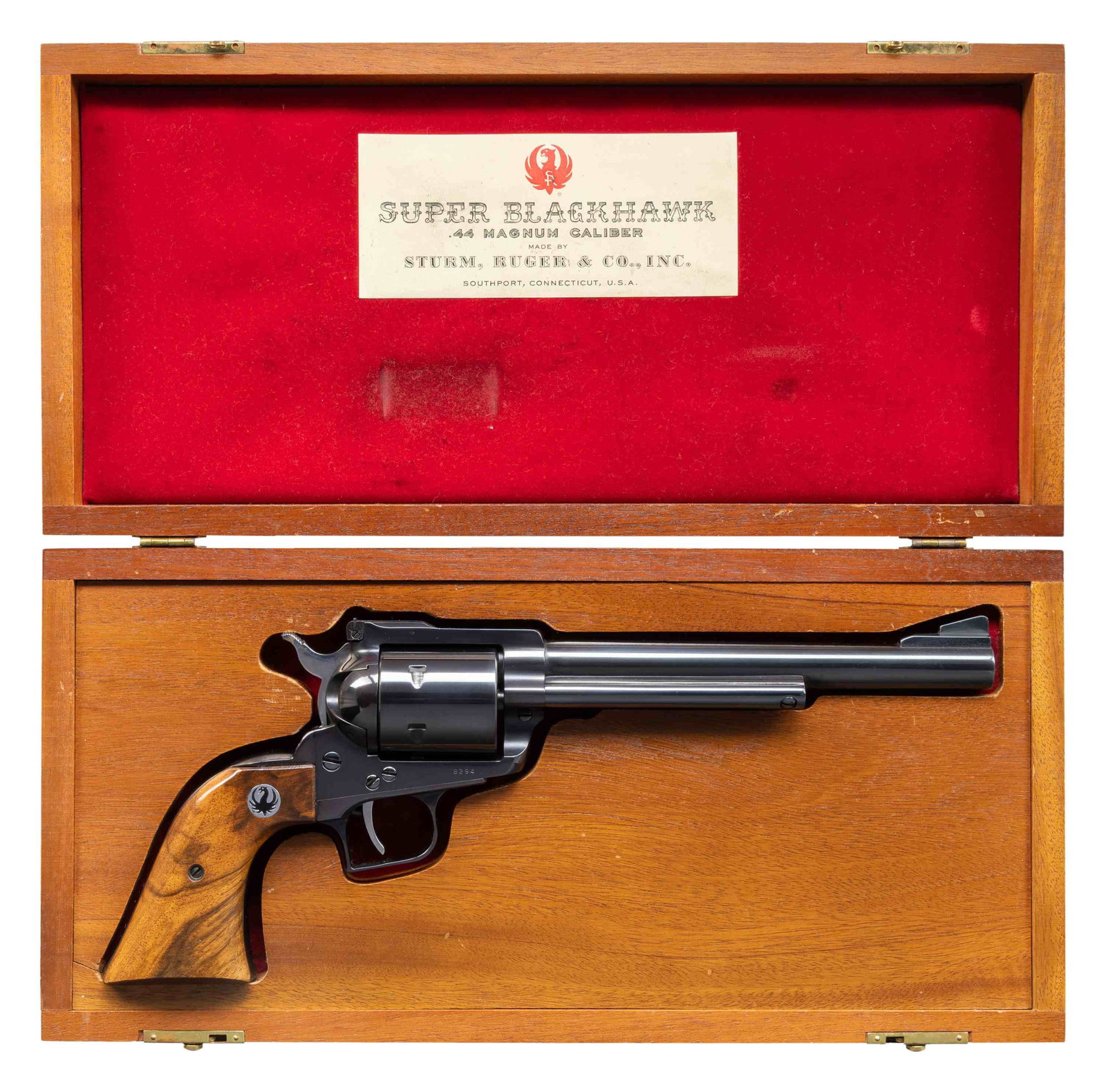 RUGER OLD MODEL 4 DIGIT SUPER BLACKHAWK REVOLVER: SET. Cal. 44 Mag. S# 8294. Bbl. 7 1/2" with ramped serrated blade on base front sight and period correct fame mounted Micro adjustable rear sight. Mfg. 1961 (1959-1973) with standard "short" grip fram