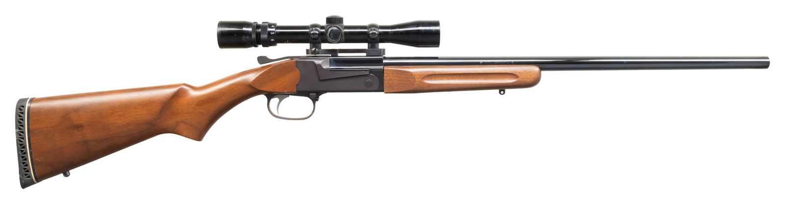 THOMPSON CENTER TCR 87 SINGLE SHOT RIFLE.: Cal. 25-35 Win. S# 15295. Bbl. 24". Rifle is sighted with a Bushnell 3-9x32 scope. Scope has lens covers, duplex crosshair reticle & very good optics. Anodized frame. Blued bbl. Walnut pistol grip sto