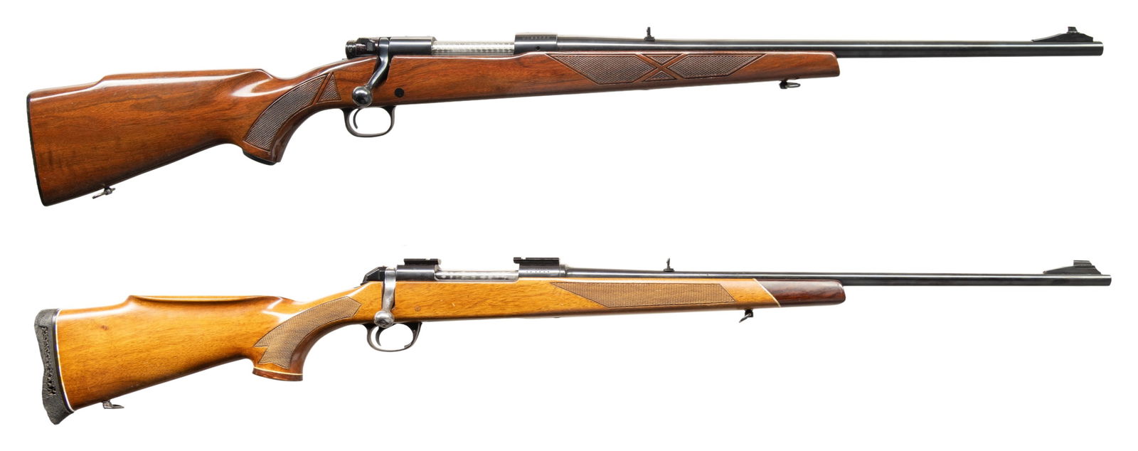 30-06, SEARS MODEL 73 & BSA CF-2 SPORTING RIFLES.: 1) SEARS TED WILLIAMS MODEL 73. CAL. 30-06. S# U163222. Mfg. by Winchester for Sears & Roebuck based off Model 70. Bbl. 22". Sporting sights. Blind box mag. D&T receiver for left side sight & scope