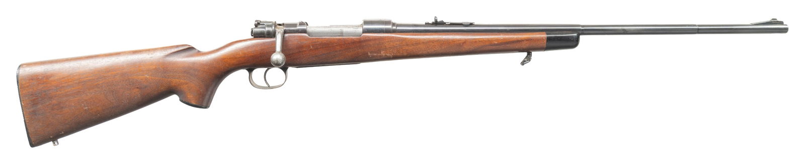 SPORTERIZED K98K BOLT ACTION RIFLE.: Cal. 8x57 (8mm Mauser). S# 9884C. Bbl. 23 1/2". Marbles white bead front sight. Marbles sporting style rear sight. Matching numbers on bolt parts, bbl. floorplate & trigger guard. Sporterized dou42