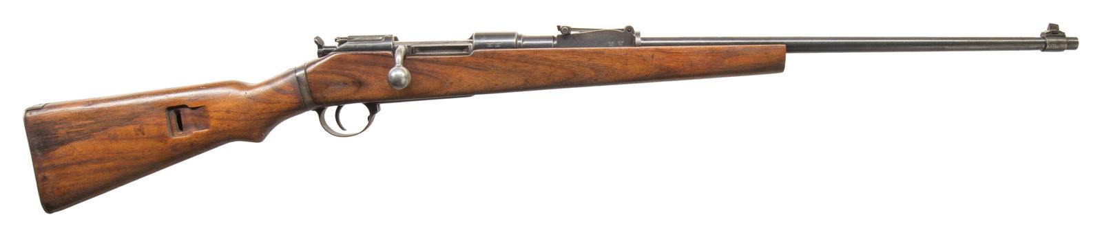 SPORTERIZED G98/40 BOLT ACTION RIFLE.: Cal. 8mm Mauser. S# 7434. Bbl. 23 1/2". Blade front sight without hood. Tangent rear sight graduated to 2000m. Bolt is a mismatched G98/40 replacement. All other visible parts are matching to