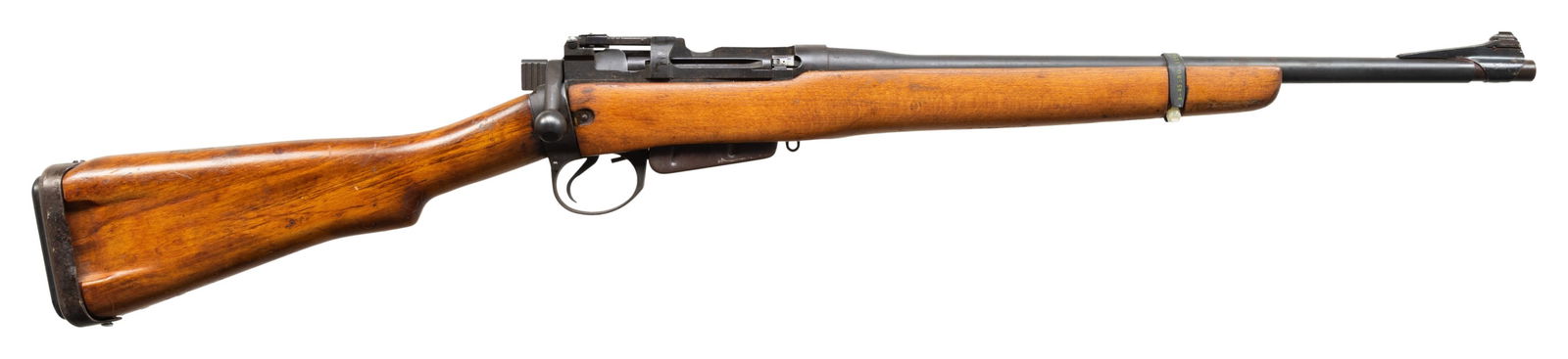 SANTA FE BOLT ACTION "JUNGLE CARBINE".: Cal. 303 Brit. S# 12L3522. Bbl. 18 1/2". Lyman ramped bead front sight. MK3 ladder aperture rear sight graduated to 1800yds that is missing one aperture. Matching numbers on bolt handle & socket.