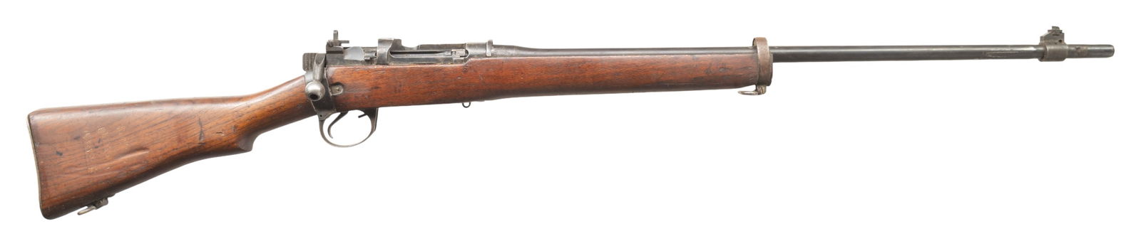 SPORTERIZED NO.4 ENFIELD BOLT ACTION RIFLE.: Cal. 303 Brit. S# 1168. Bbl. 25" with Century import marking. Blade front sight without protective ears. Flip up aperture rear sight. Receiver ring has been arsenal renumbered & bolt is mismatched. Co