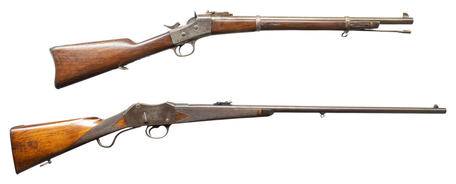 LOT OF TWO ANTIQUE SINGLE SHOT RIFLES. (1 of 9)