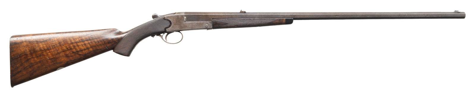 WATSON BROS. OF BOND ST., LONDON ROOK RIFLE.: Cal. 300 Rook. S# 12035. Oct. 26" bbl. w/ Birmingham black powder proofs. Barrel top flat is matted w/ blade front sight & 3 leaf folding rear sight. Boxlock top lever action w/ extractor & highlights