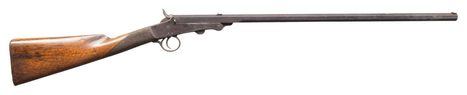 TRULOCK & HARRIS OF DUBLIN, IRELAND RETAILED: TRANTER'S PATENT ROOK RIFLE. 380 Rook. S# 89 (Tranter Patent #35075). Oct. 26" bbl. w/ Birmingham black powder proofs. Tranter's patent action w/ external hammer & tilting extractor. Checkered walnut