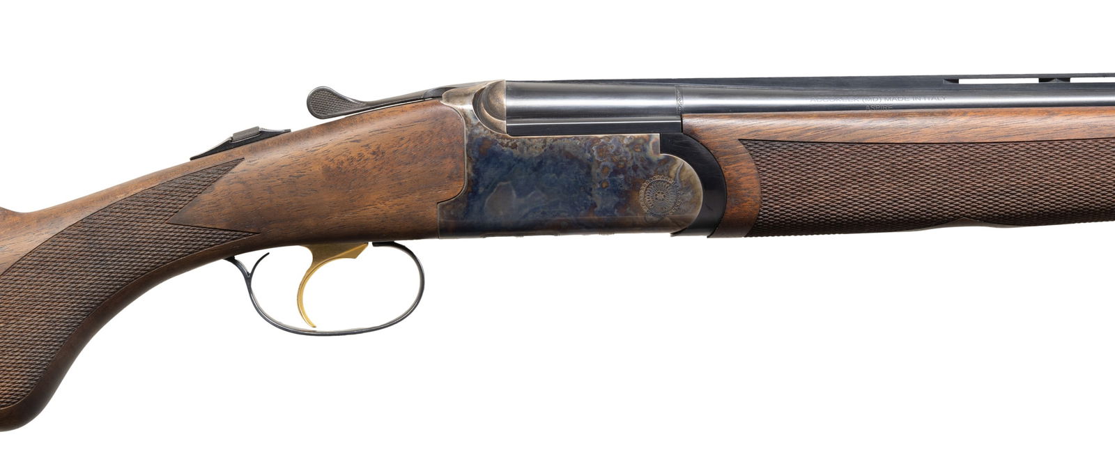 ITALIAN, 410 GA. FRANCHI ASPIRE ROUND ACTION O/U: SHOTGUN WITH CASE & MATCHING BOX. Cal. 410, 2 3/4" & 3". S# FF000530. Mfg. 2013 by Franchi & imported by Benelli USA. The 28" VR barrels have fiber optic front sight. Fitted for interchangeable choke