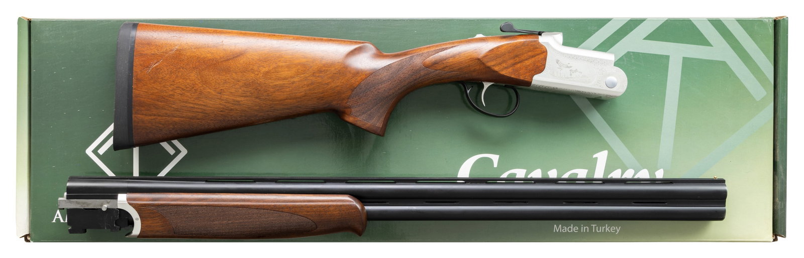 ATI CAVALRY O/U SHOTGUN.: Cal. 20 Ga 3". S# 20060809. Bbls. 26" with VR. Bead front sight. Turkish shotgun imported by American Tactical. Single trigger. Engraved alloy receiver with game scenes. Balance of other parts are blu