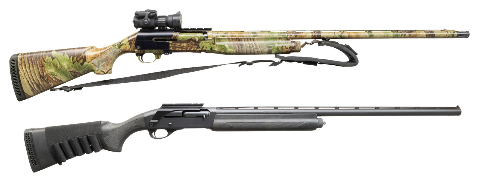 PAIR OF BENELLI SUPER BLACK HAWK & REMINGTON MODEL: 11-87 SPECIAL PURPOSE SEMI-AUTOMATIC SHOTGUNS. 1) BENELLI SUPER BLACK HAWK SEMI-AUTOMATIC SHOTGUN. Cal. 12 GA, 2 3/4", 3", & 3 1/2". Super Black Eagle semi-automatic shotgun mfg. in Italy by Benelli i