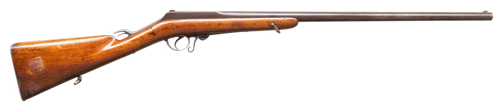 BELGIAN MONTIGNY & FUSNOT BREECHLOADING: SHOTGUN. CAL. 13 BORE. NSN. Motigny & Fusnot of Brusells manufactured needle-fire guns from 1856-1870. Bbl. 25" w/ blade front sight. Montigny breech-loading system similar to the Westley Richard Monk