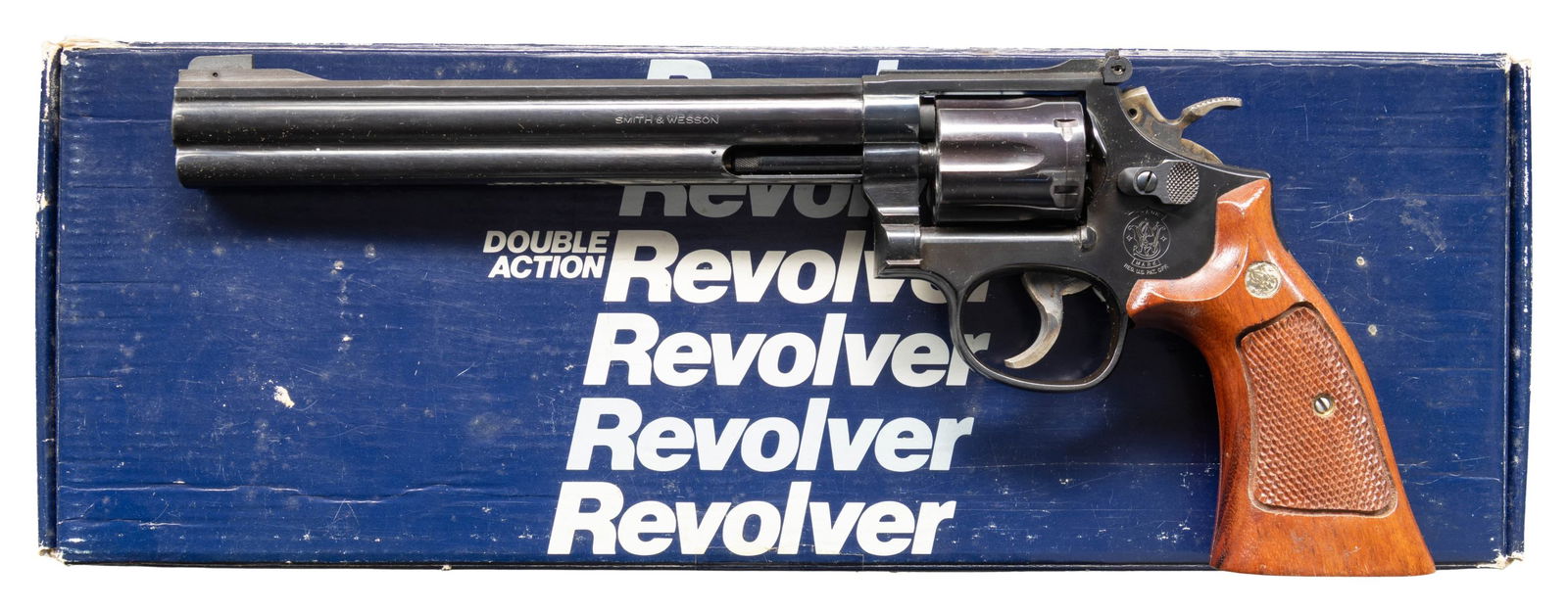 SMITH & WESSON MODEL 16-4 DA REVOLVER.: Cal. 32 H&R Mag. S# BFE8043. Bbl. 8 3/8". Ramped blade front sight. Adjustable square notch rear sight. Desirable 16-4 revolver with only 8800 of all bbl. lengths made between 1989-1992. 6-shot cyl. B