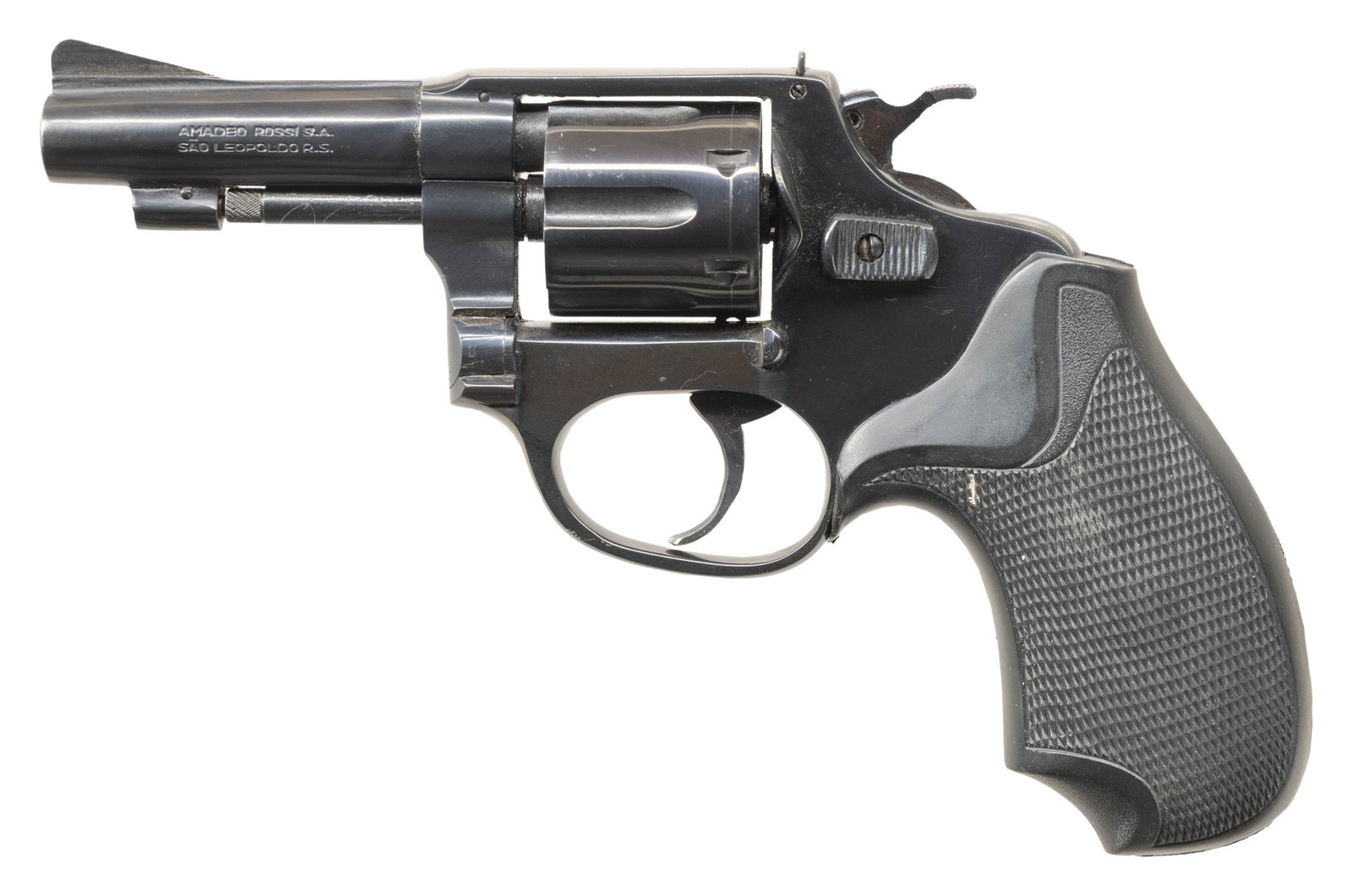 ROSSI M69 DA REVOLVER.: Cal. 32 S&W Long. S# C215725. Bbl. 3" pinned. Ramped serrated blade front sight. Square notch rear sight. 6-shot cyl. Interarms import marking on right side of frame. Blued finish. Pachmayr Compac gri