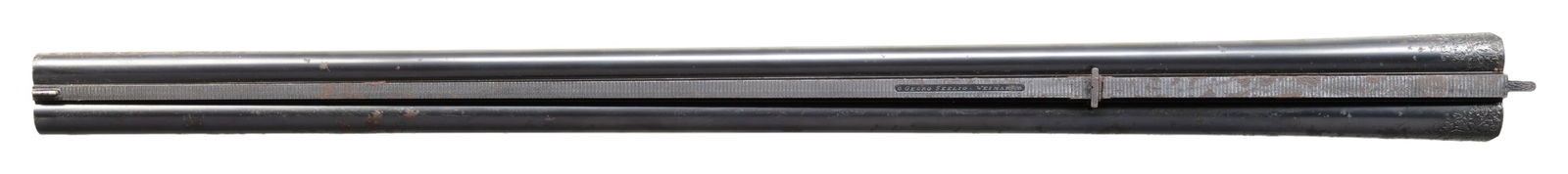 16 GA. SXS SHOTGUN BARRELS BY GEORGE SEELIG OF: WEIMAR, GERMANY. Cal. 16 Ga., 2 3/4". The 26.75" barrels has matted rib with blade front sight & flip up rear sight, along with swivel on bottom rib. Water tables have Aug. 1936 German Nitro proofs.