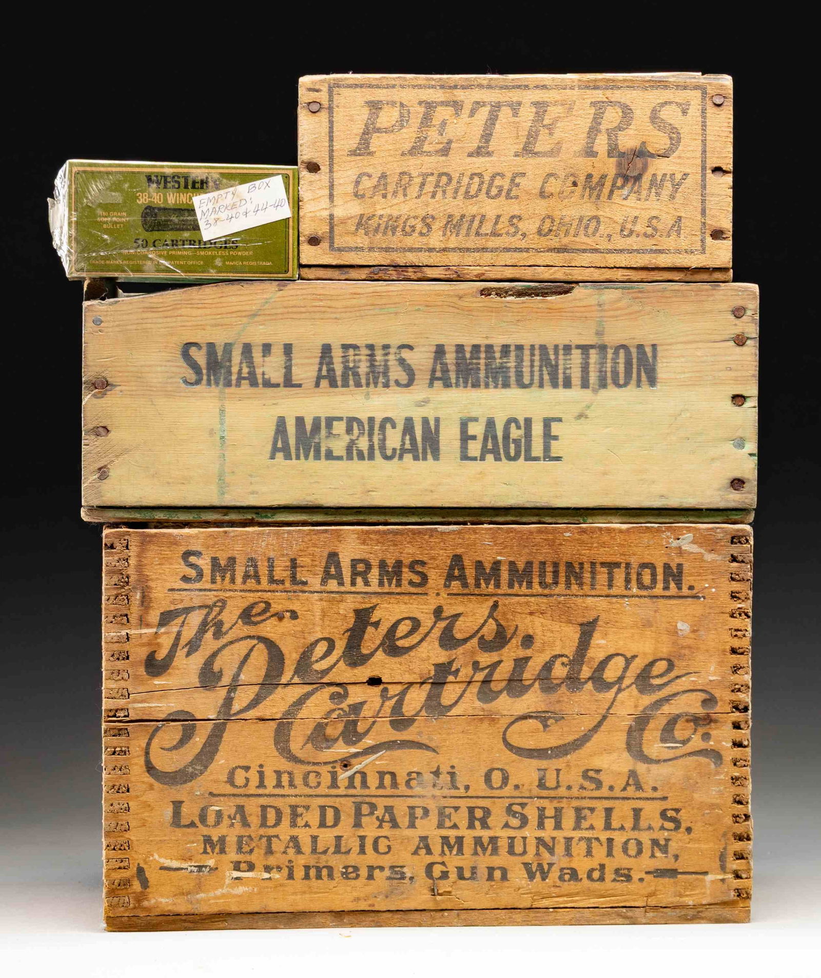 3 AMMO CRATES & EMPTY ERROR WESTERN AMMO BOX. (1 of 3)