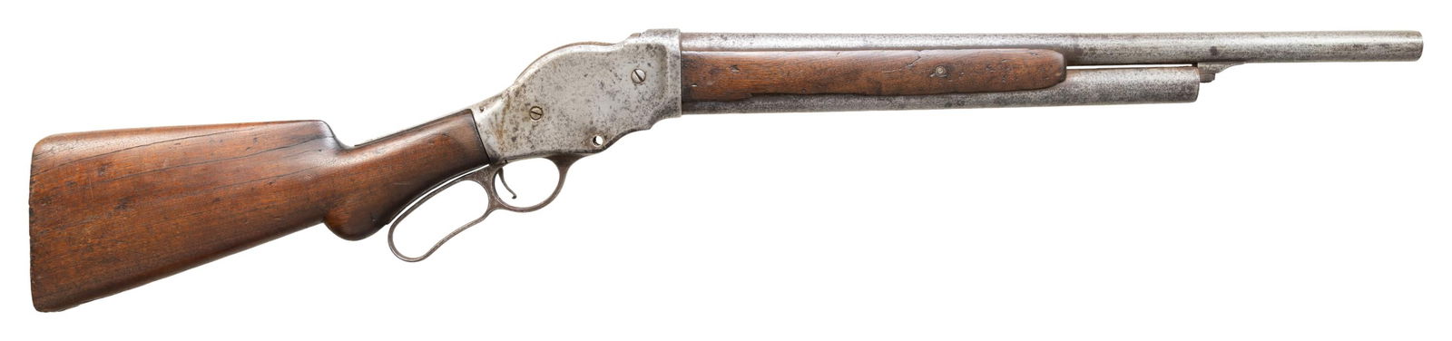 FIRST YEAR OF PRODUCTION WINCHESTER MODEL 1887: LEVER ACTION SHOTGUN. Cal. 10 GA. S# 5620. Bbl. 20 3/4". Model 1887 lever action shotgun mfg. during the first year of production (1887). Left side of the receiver is marked with Winchester's "WRA"
