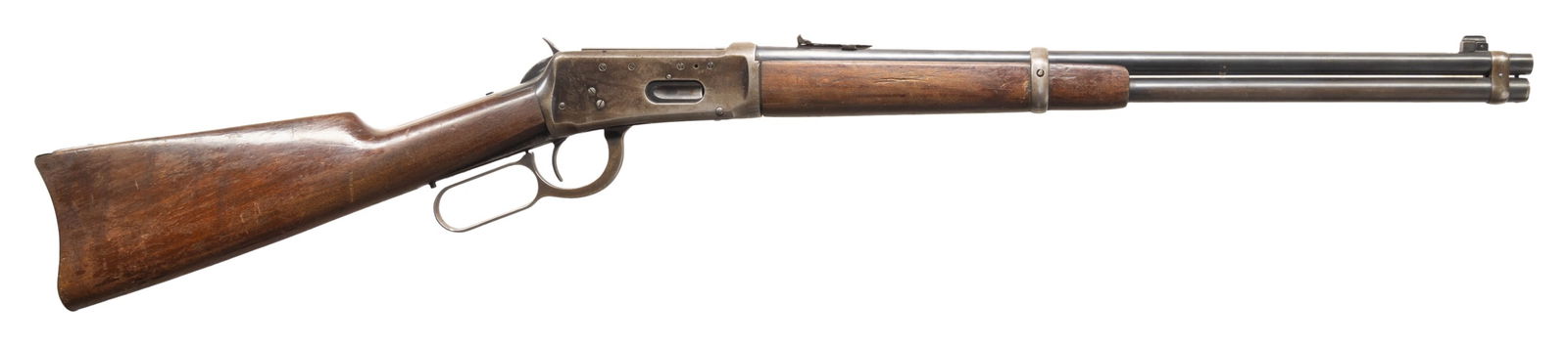 PRE-WAR WINCHESTER MODEL 1894 LEVER ACTION SADDLE: RING CARBINE. Cal. 30 WCF. S# 882611. Bbl. 20". Model 1894 lever action saddle ring carbine mfg. by Winchester in 1921. Left side of the bbl. is marked with Winchester's 2-line mfg. information and