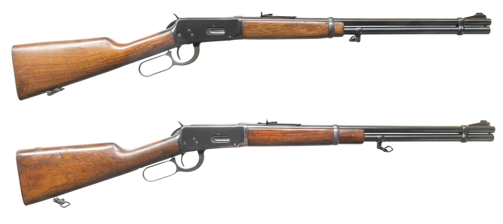 LOT OF 2 PRE-64 WINCHESTER MODEL 94 LEVER ACTION: CARBINES. 1) Cal. 30-30. S# 2476400. Bbl. 20". Model 94 lever action action carbine mfg. by Winchester in 1961. Left side of the bbl. exhibits standard factory markings denoting Winchester's mfg.