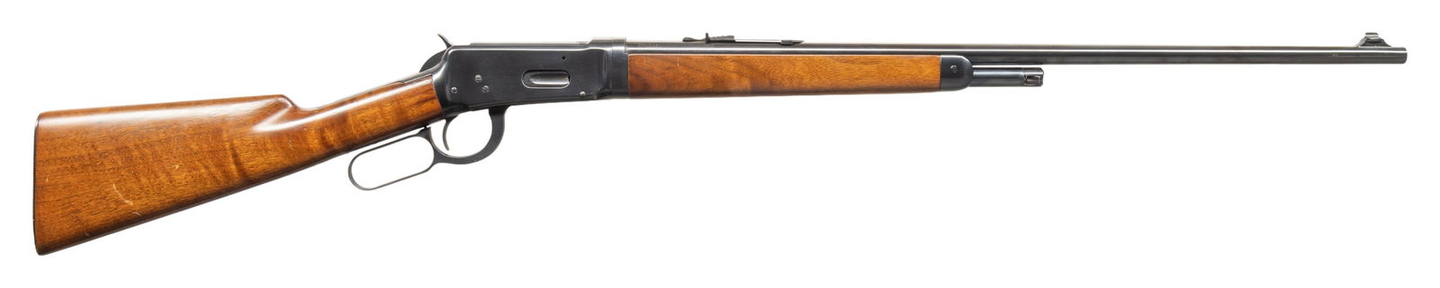 WINCHESTER 55 TAKEDOWN LEVER ACTION RIFLE.: Cal. 30 WCF. S# 3476 (Mfg. 1926). Bbl. 24.25". Bead front sight with elevator rear sight. Half length takedown mag. Walnut stock set w/ grooved steel buttplate. CONDITION: very good reblued metal