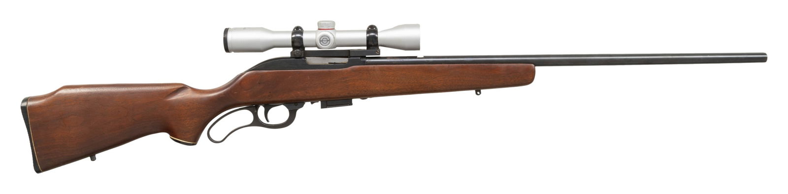MARLIN MODEL 62 MAGNUM LEVER ACTION RIFLE.: Cal. 256 Win Mag. S# 2590. Bbl. 24". Rifle lacks iron sights with front sight holes having screws. Receiver mounted Simmons 4x32 22 Mag Scope. Scope has duplex crosshair reticle & good optics. Blued f