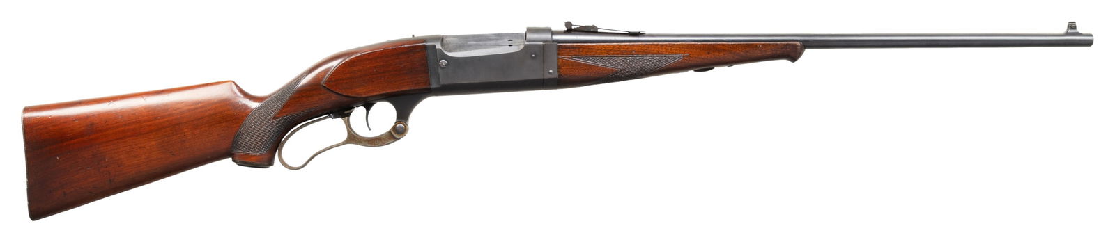 250-3000, SAVAGE MODEL 1899 LEVER ACTION RIFLE.: Cal. 250-3000 Sav. S# 195644 (Mfg. 1919). Takedown featherweight 22" bbl. w/ blade front sight & adj. rear sight. Brass rotary mag. action w/ case colored lever, sliding safety, cocking indicator, bra