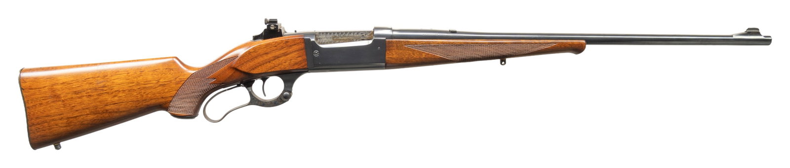 PRE-WAR SAVAGE MODEL 99 LEVER ACTION RIFLE.: Cal. 303 Sav. S# 371418 (Mfg. 1938). Appears to be a 99EG w/ 22" lightweight bbl. Replacement insert blade front, filler in rear sight & Williams receiver sight; D&T on barrel & receiver for bases. Ro