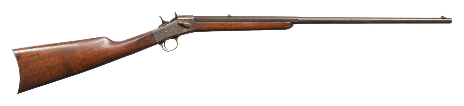 CRESCENT FIRE ARMS CO. NEW YORK CLUB TAKEDOWN: ROLLING BLOCK RIFLE. Cal. 32 RF. S# 3358. Half. oct., half rnd. 24" rifled; was also sold smoothbore. Sporting sights. Takedown rolling block action. Walnut stock set w/ curved buttplate. CONDITION: