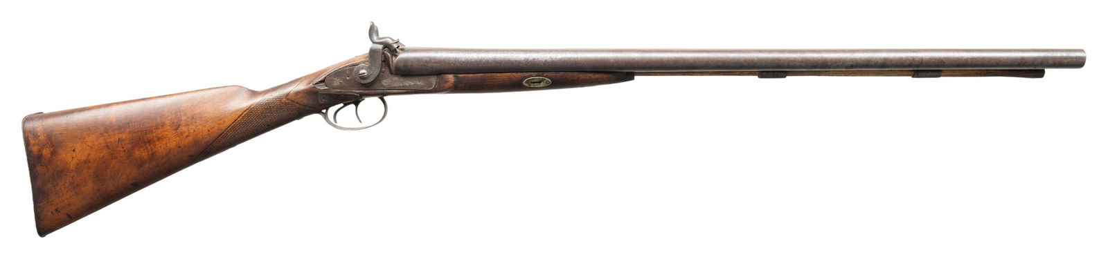 SHOTGUN WITH PURPORTED CIVIL WAR HISTORY.: Cal. 12ga. NSN. Many shotguns were used in Civil War, and few have provenance. Accompanying is copy of note stating James Couch of 62nd Pennsylvania took this home while on furlough Christmas 1863