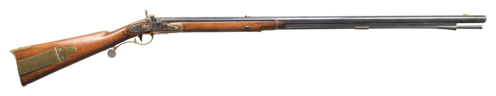 1818 DATED 1803 HARPERS FERRY PERCUSSION CONVERTED: RIFLE. Cal. 60. NSN. Originally made as 54 caliber rifle, this example has been reamed to 60 caliber smoothbore, otherwise still in original configuration with 36" proofed half octagonal to round