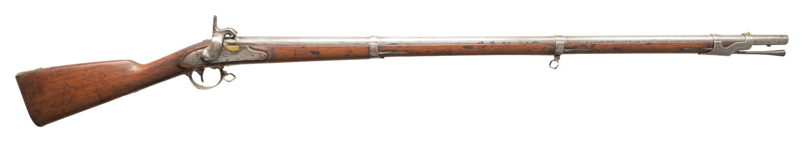 1841 DATED SPRINGFIELD PERCUSSION CONVERSION: MUSKET. Cal. 69. NSN. Federal armory alteration of Springfield flintlock to percussion via "Belgium system" of plugging barrel vent and threading nipple directly into barrel. The original lock plate h