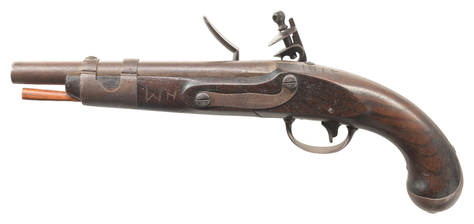 S. NORTH NEW YORK MARKED MODEL 1816 FLINTLOCK: PISTOL. Cal. 54. NSN. Bbl 9 1/16". Brass front sight mounted on front strap of dbl bbl band. Top of bbl is stamped "S.N.Y.". Left side is marked "P" over "US". Lock has "S. NORTH MIDDLETON CT"