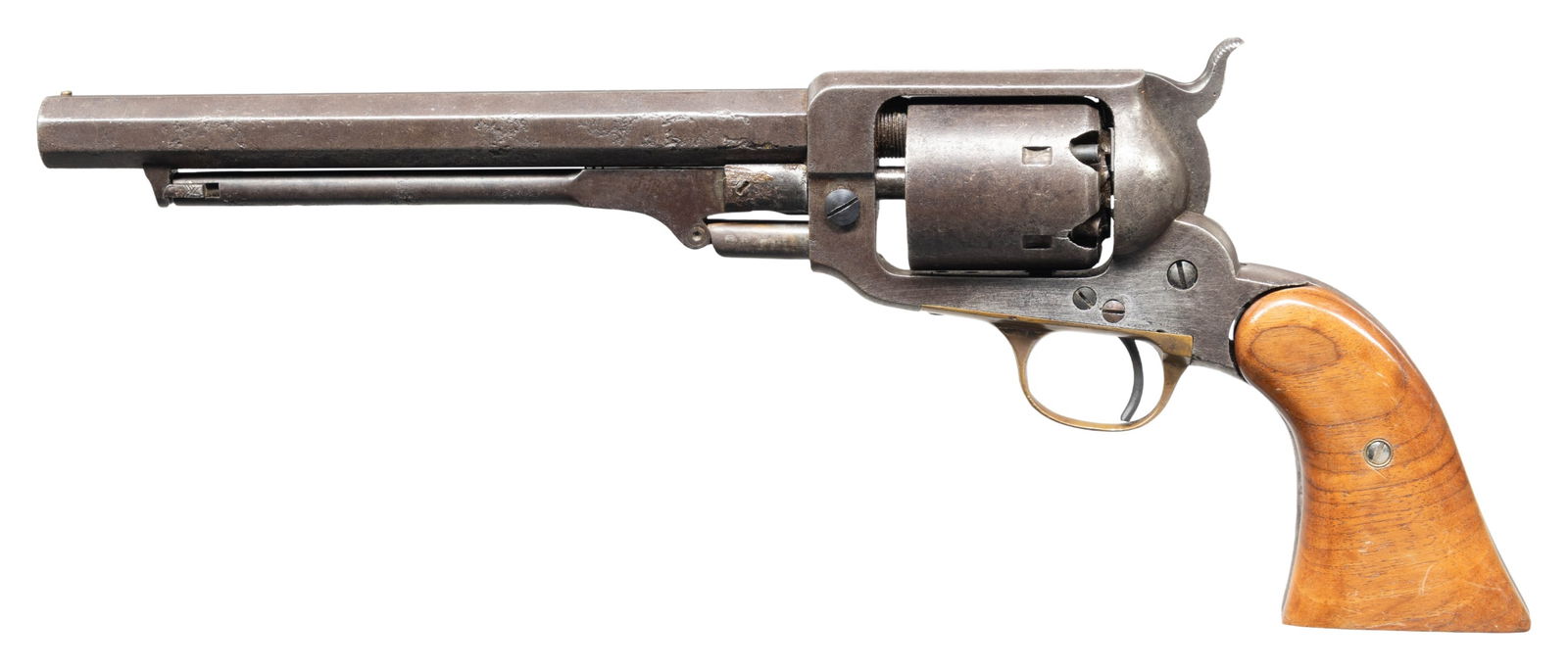 CIVIL WAR WHITNEY NAVY REVOLVER.: Cal. 36. S# 10440. Standard configuration of 2nd model, 5th type solid frame revolver, 7.5" octagonal barrel stamped on "E. WHITNEY / N HAVEN". CONDITION: good overall, replaced trigger screw & thumb