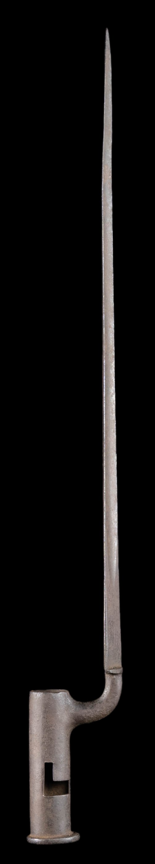 BRITISH BROWN BESS MUSKET BAYONET: Appears to be a India pattern bayonet being 21.25" overall. 16.75" Blade. CONDITION: bayonet has a dark patina appearance with corrosion & marks. (02-25758/MD). NON-GUN. $200-400.