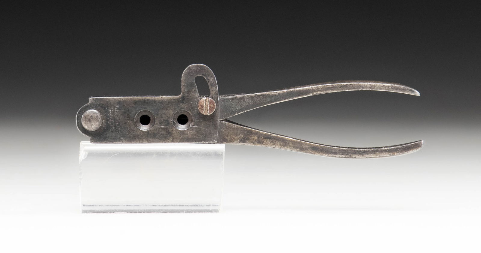 COLT MODEL 1860 .44 CALIBER DUAL CAVITY BULLET: MOLD. .44 caliber dual cavity bullet (1 for conical ammunition, 1 for rnd. ball ammunition) mold mfg. by Colt for use with the Model 1860 Army. Sprue cutter is marked "COLT'S/ PATENT" towards the